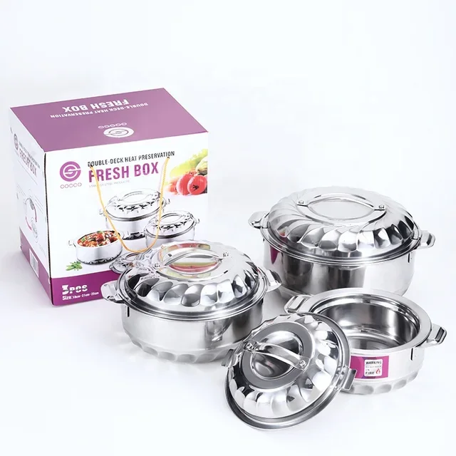Fresh Box 3 Piece Stainless Steel Food Server Hot Pots - Image 1