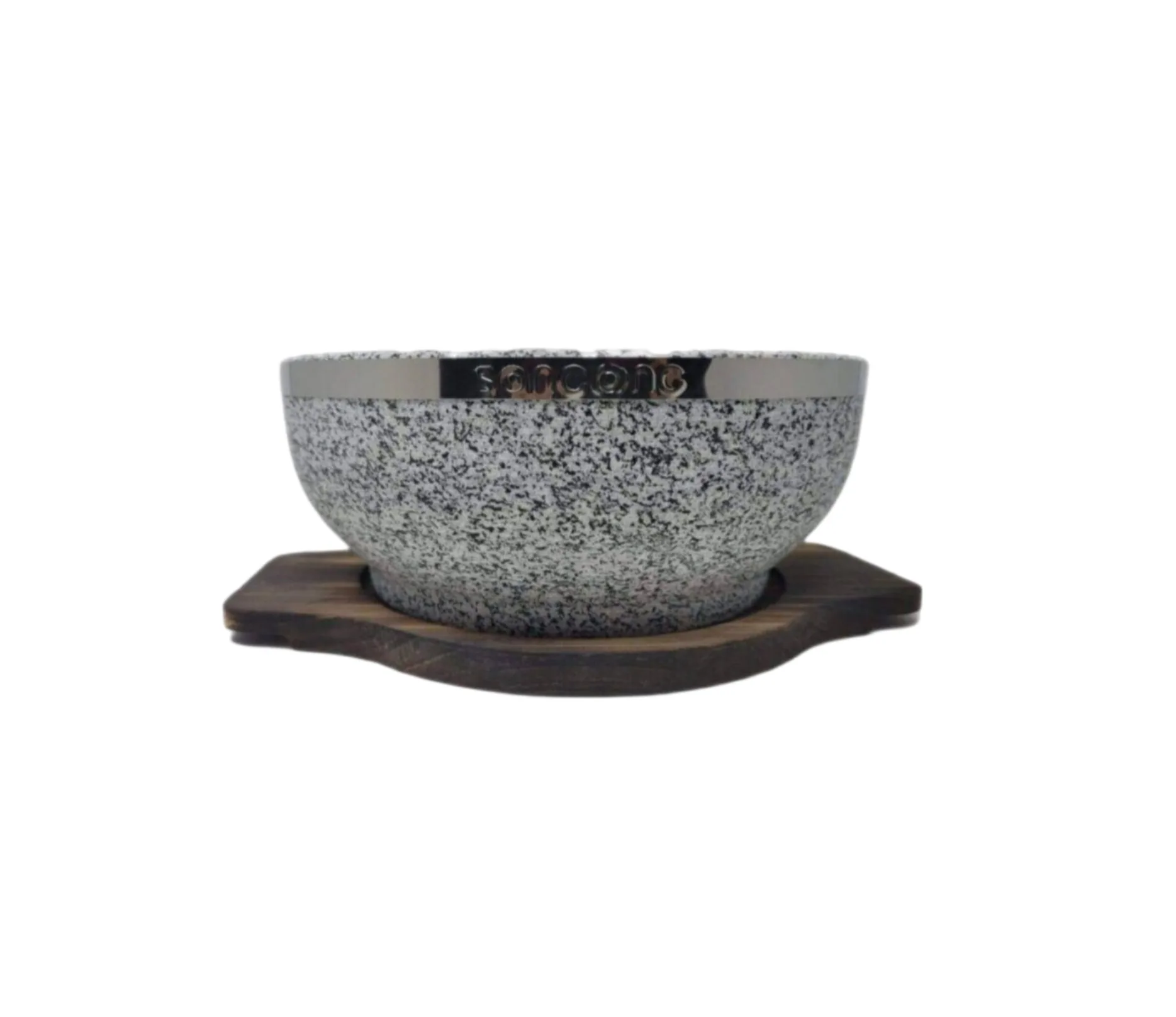 Stone Bowl With Wooden Coaster - Image 1