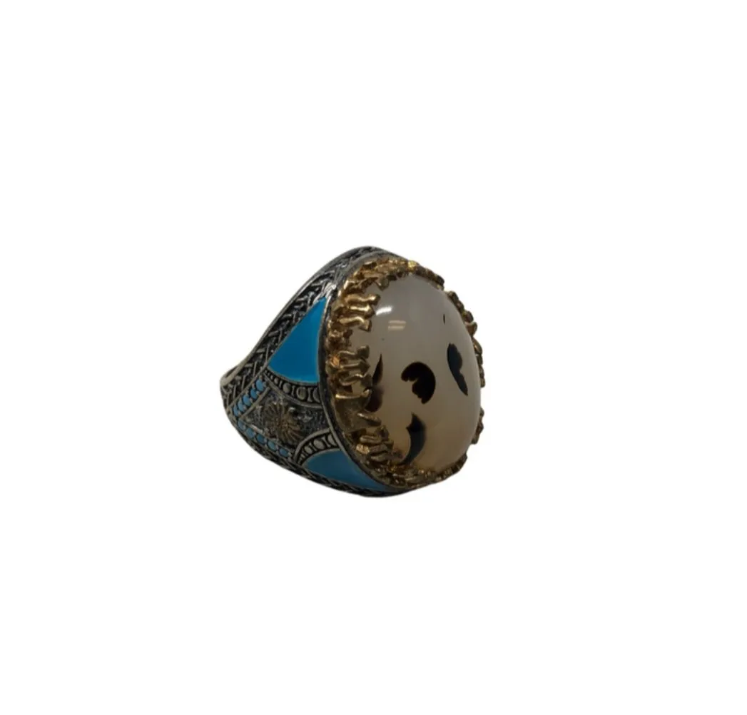 Agate White and Black Ring Size 9 - Image 1