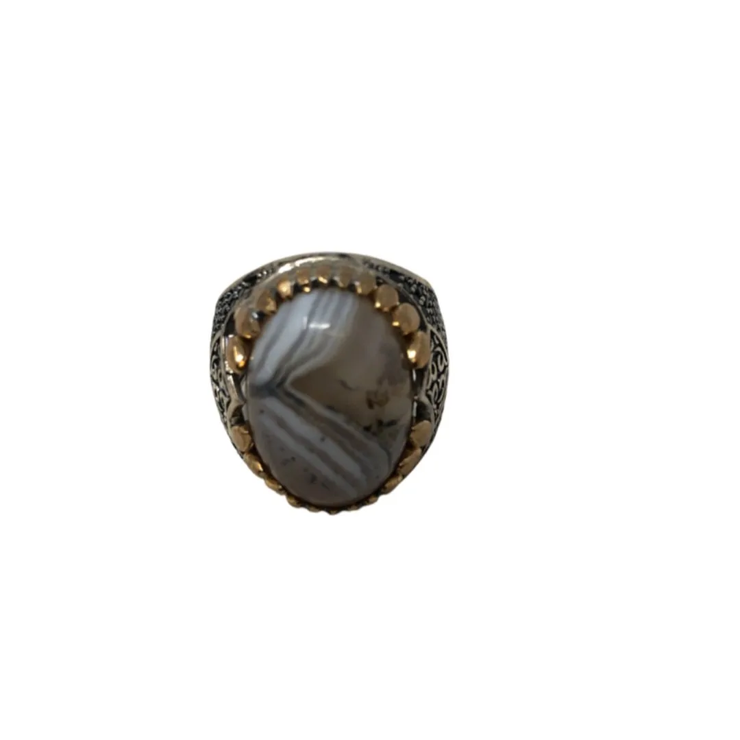 Agate White and Brown Ring Size 10 - Image 2
