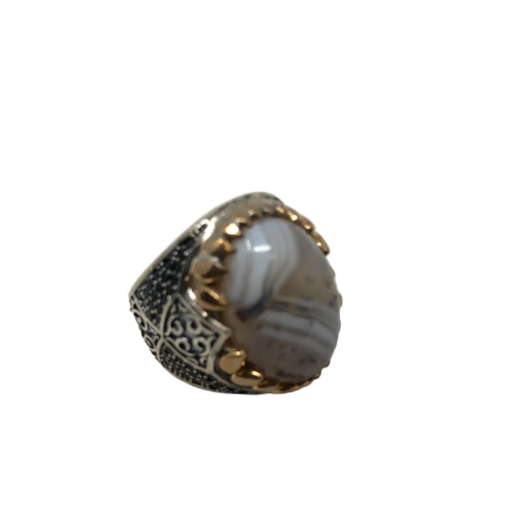 Agate White and Brown Ring Size 10 - Image 1