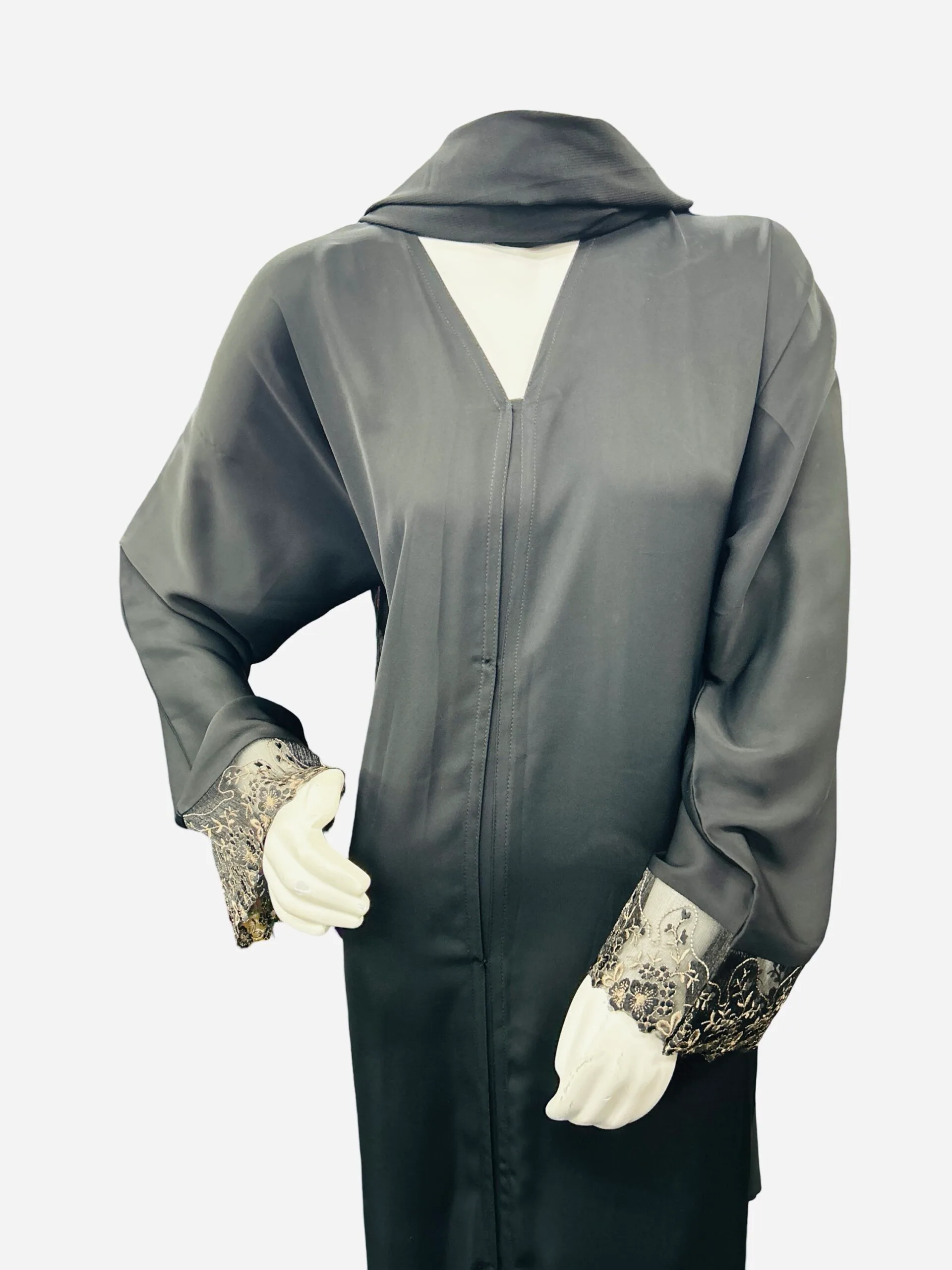 Black Abaya With Lace Design - Image 3