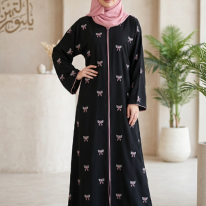 Embroidered Pink Bows Abaya
