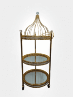 Antique 3 Tier Clear Metal Gold Rolling Kitchen Bar Cart With Wheels | Bar Carts | Shelves | Handles | Storage | Mirrored | Oval - Image 2