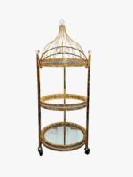 Antique 3 Tier Clear Metal Gold Rolling Kitchen Bar Cart With Wheels | Bar Carts | Shelves | Handles | Storage | Mirrored | Oval